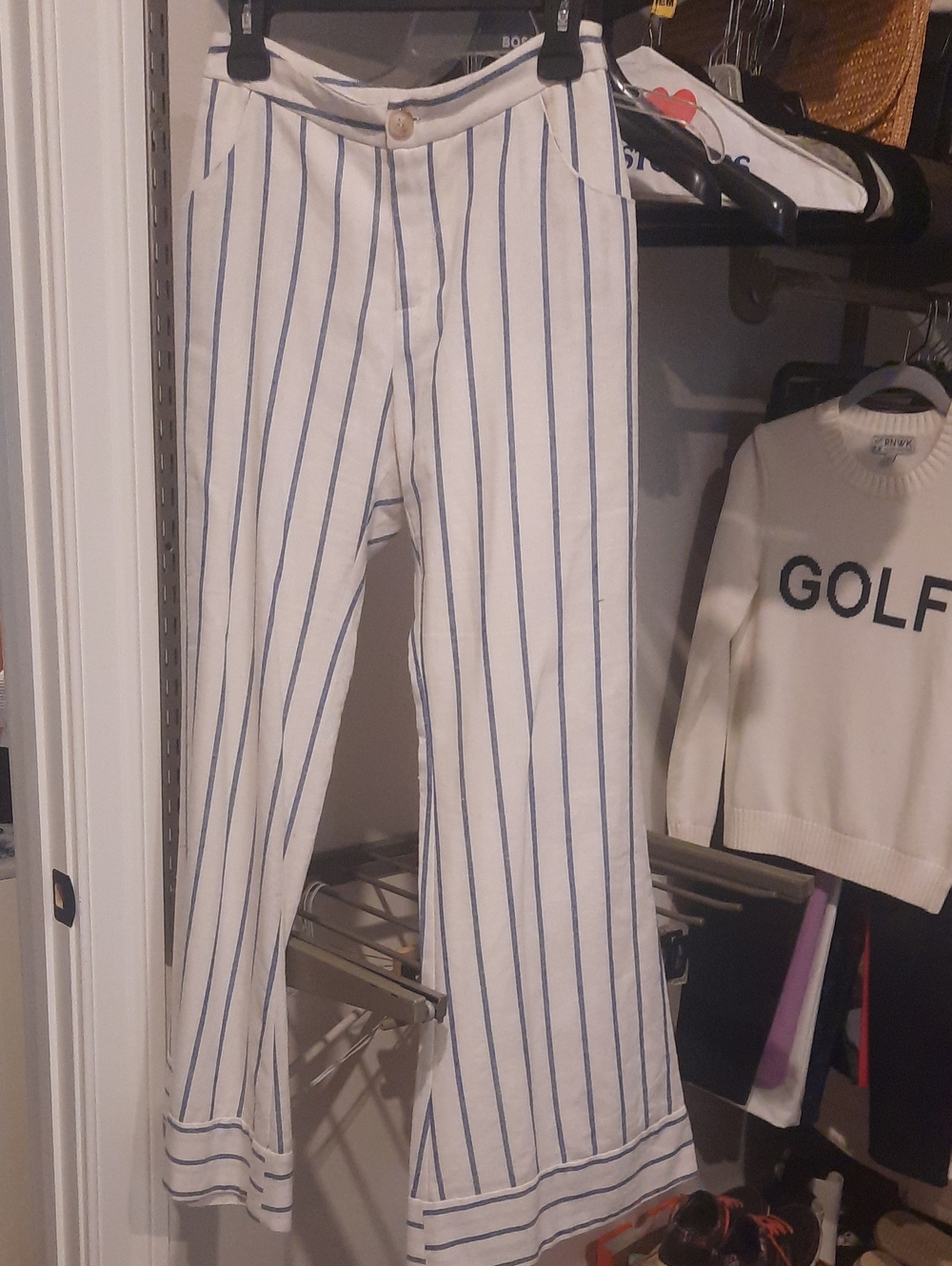 Striped White & Blue Wide-Leg Pants